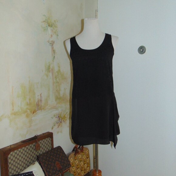 BCBG Generation Dress Womens Black Satiny Mini Wide Perforated Wrap Drape Boho - Picture 2 of 8